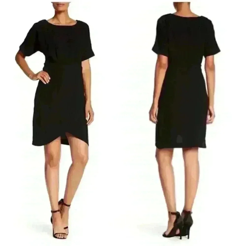BOBEAU Solid Dolman Sleeve Faux Wrap Dress Size MP